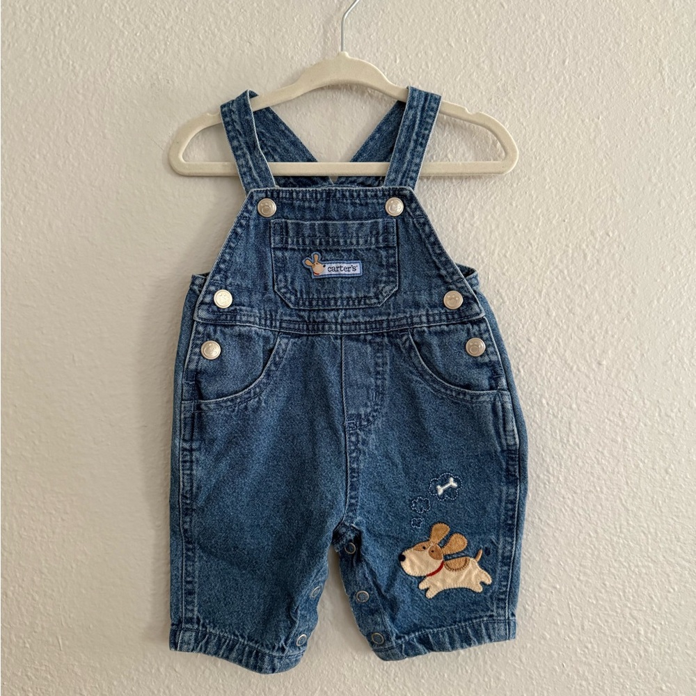 Vintage Carter's Blue Overalls with Dog Design Size 3m